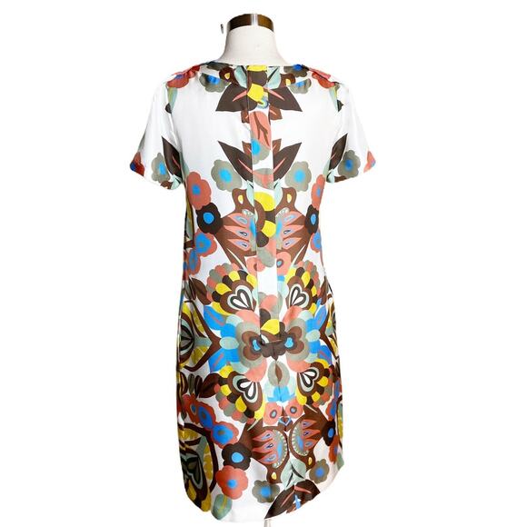 SEE BY CHLOE Silk Dress Short Sleeves Abstract Floral Shift Ivory 70s 6 /42 EUC - Picture 4 of 9